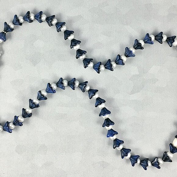 GOOD MORNING GLORY NECKLACE CZECH BEADS FRESHWATER PEARLS STERLING - Picture 6 of 7